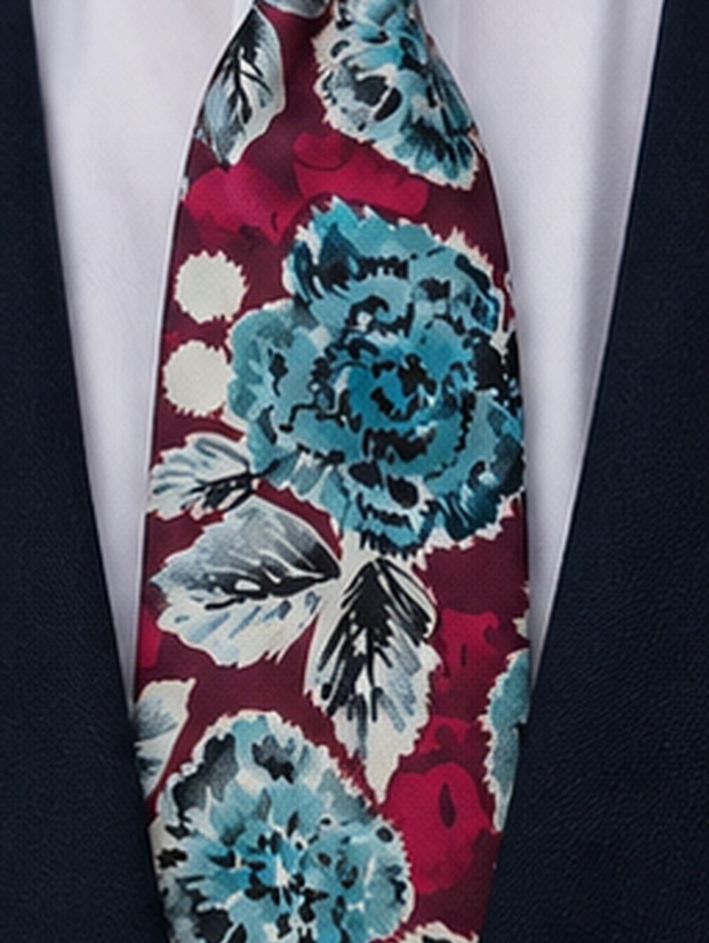 Forsyth Floral Necktie – Burgundy, Teal & Cream